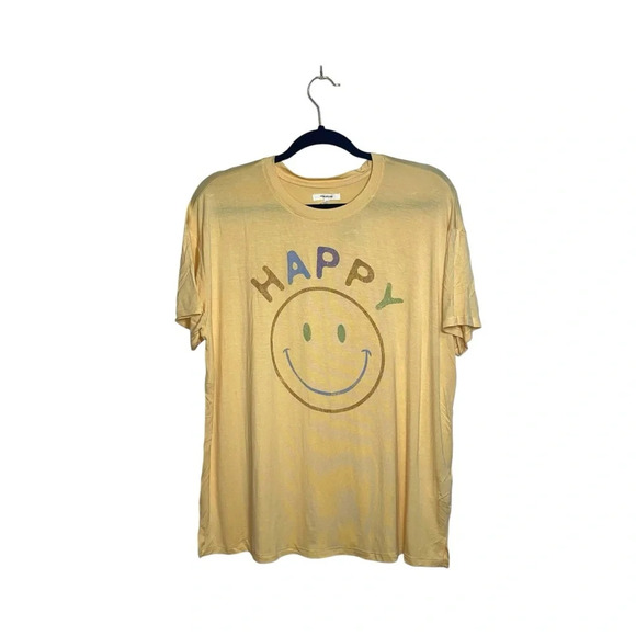 Maurices NWT Yellow Happy Smiley Face Relaxed Fit Graphic Tee Medium Women’s - Picture 2 of 12